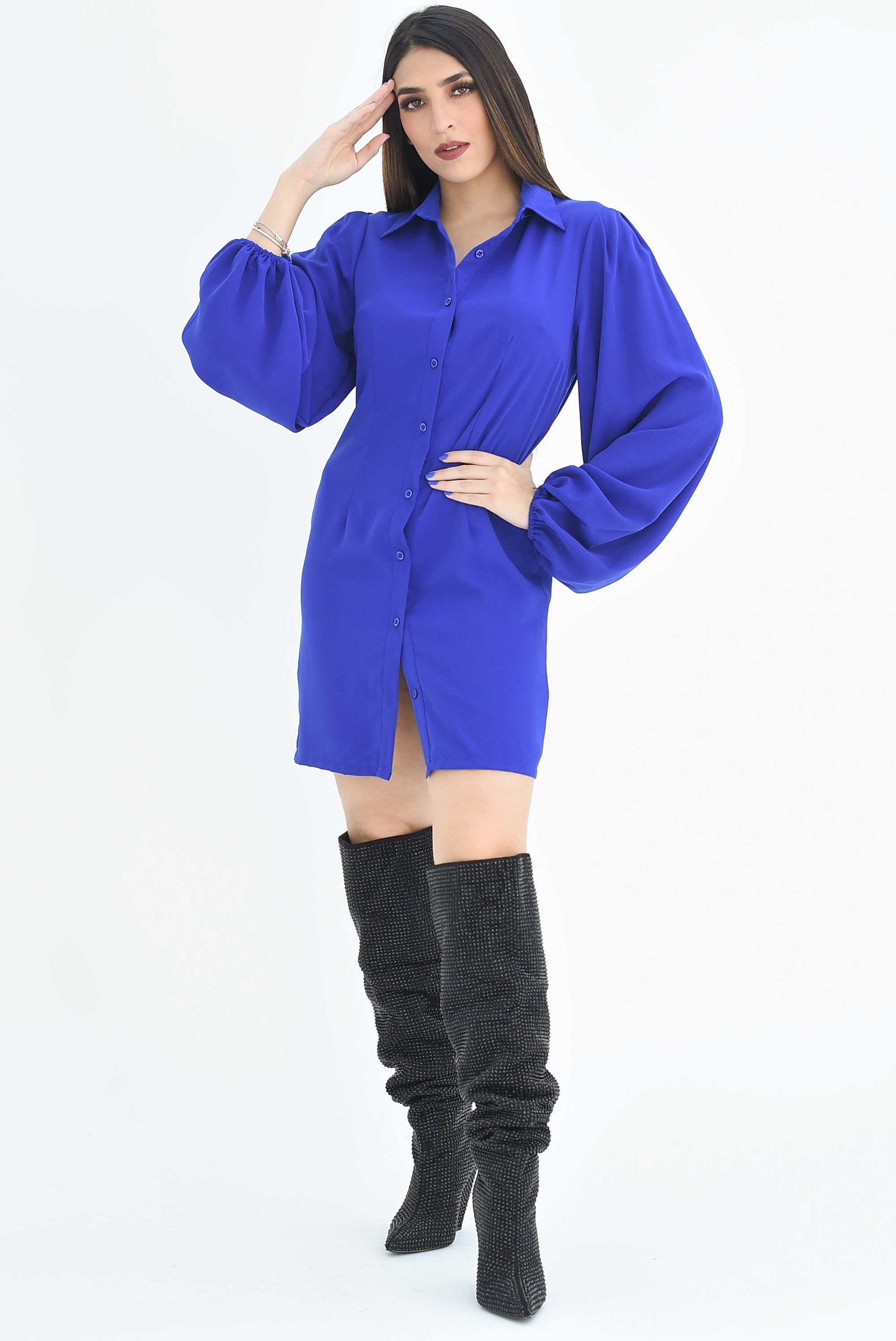 Vestido camisa manga obispo Azul Rey