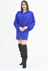 Fashion Styled Vestido camisa manga obispo Azul Rey