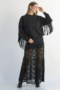 Fashion Styled Sudadera flecos cowboy Negra