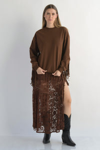 Fashion Styled Sudadera flecos cowboy Café