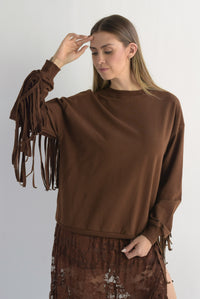Fashion Styled Sudadera flecos cowboy Café