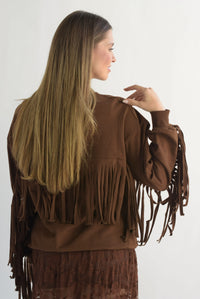 Fashion Styled Sudadera flecos cowboy Café