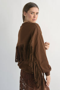 Fashion Styled Sudadera flecos cowboy Café