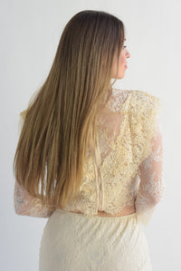 Fashion Styled Blusa encaje olán en V Beige