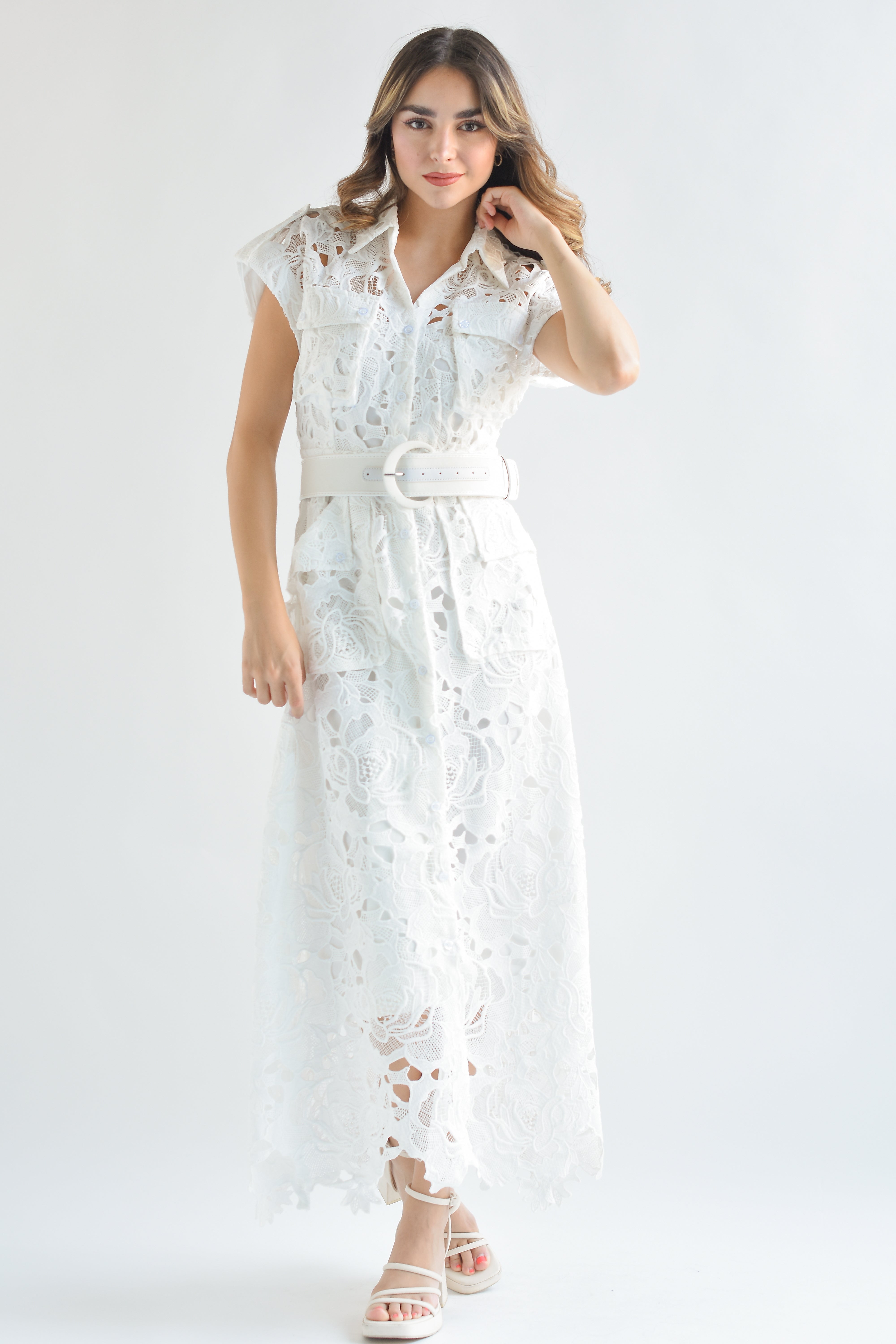 Vestido cargo guipur Blanco