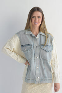 Fashion Styled Chamarra Denim mangas punto Ivory