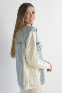 Fashion Styled Chamarra Denim mangas punto Ivory