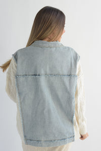 Fashion Styled Chamarra Denim mangas punto Ivory