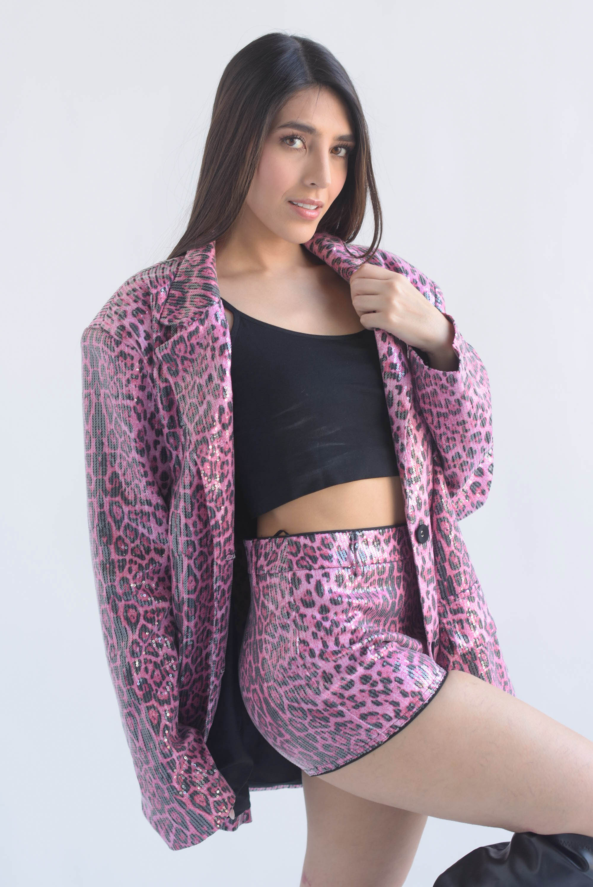 Set Short y Blazer lentejuela Leopardo