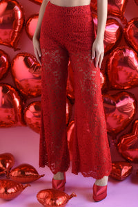 Fashion Styled Pantalón wide leg encaje Rojo