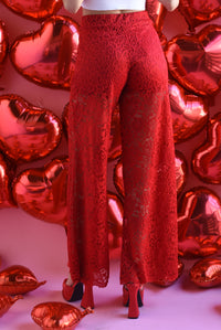 Fashion Styled Pantalón wide leg encaje Rojo