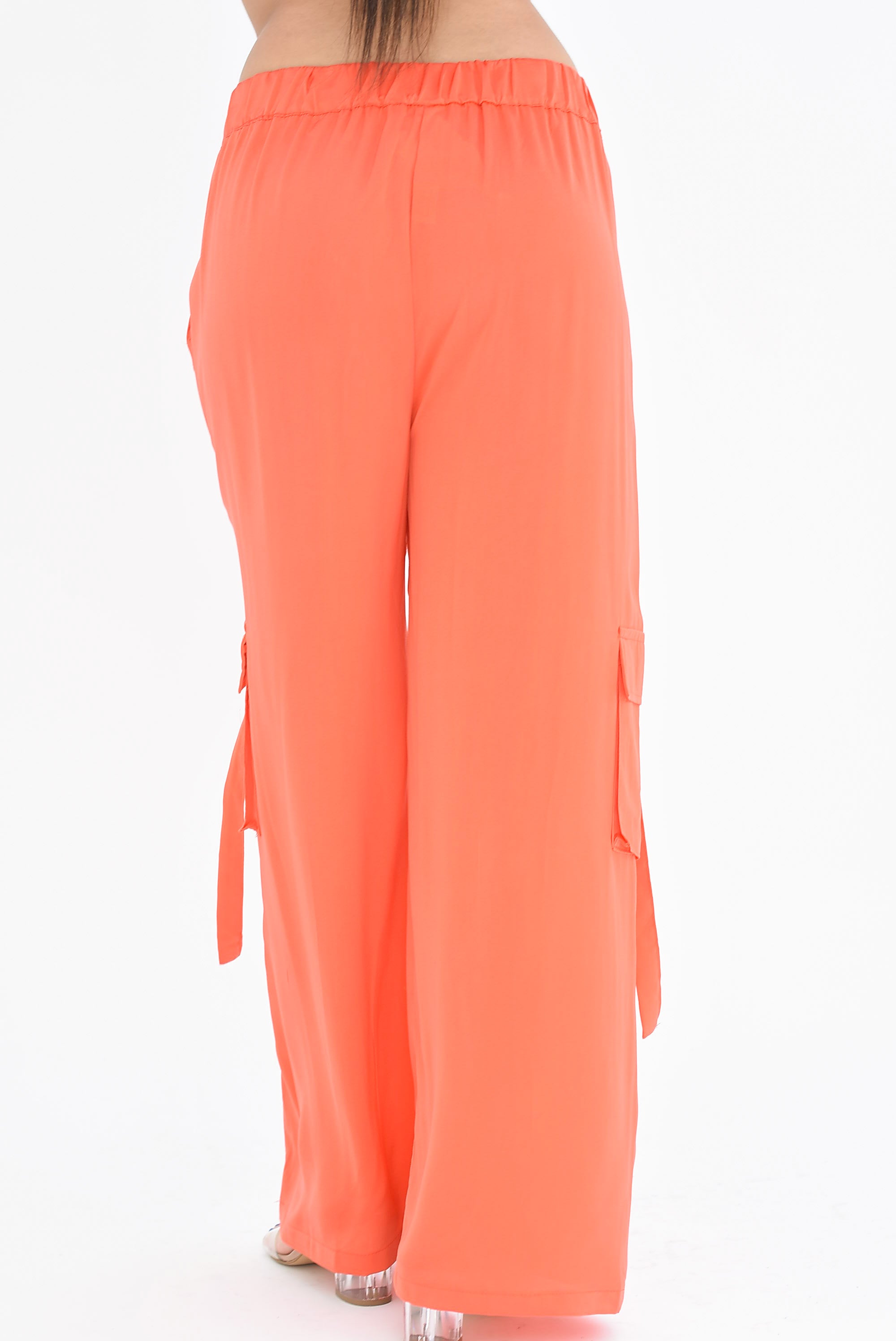 Pantalón pierna ancha satín cargo Naranja