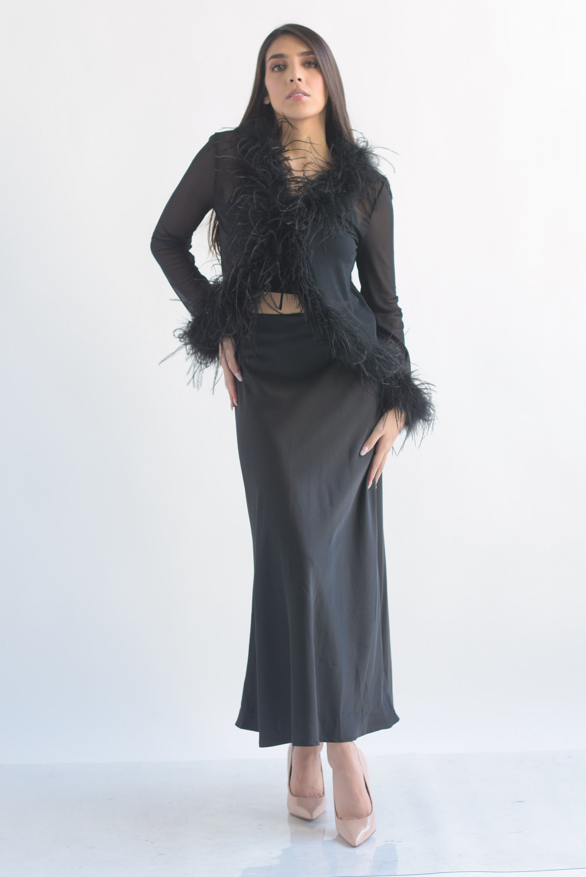 Blusa mesh filo plumas