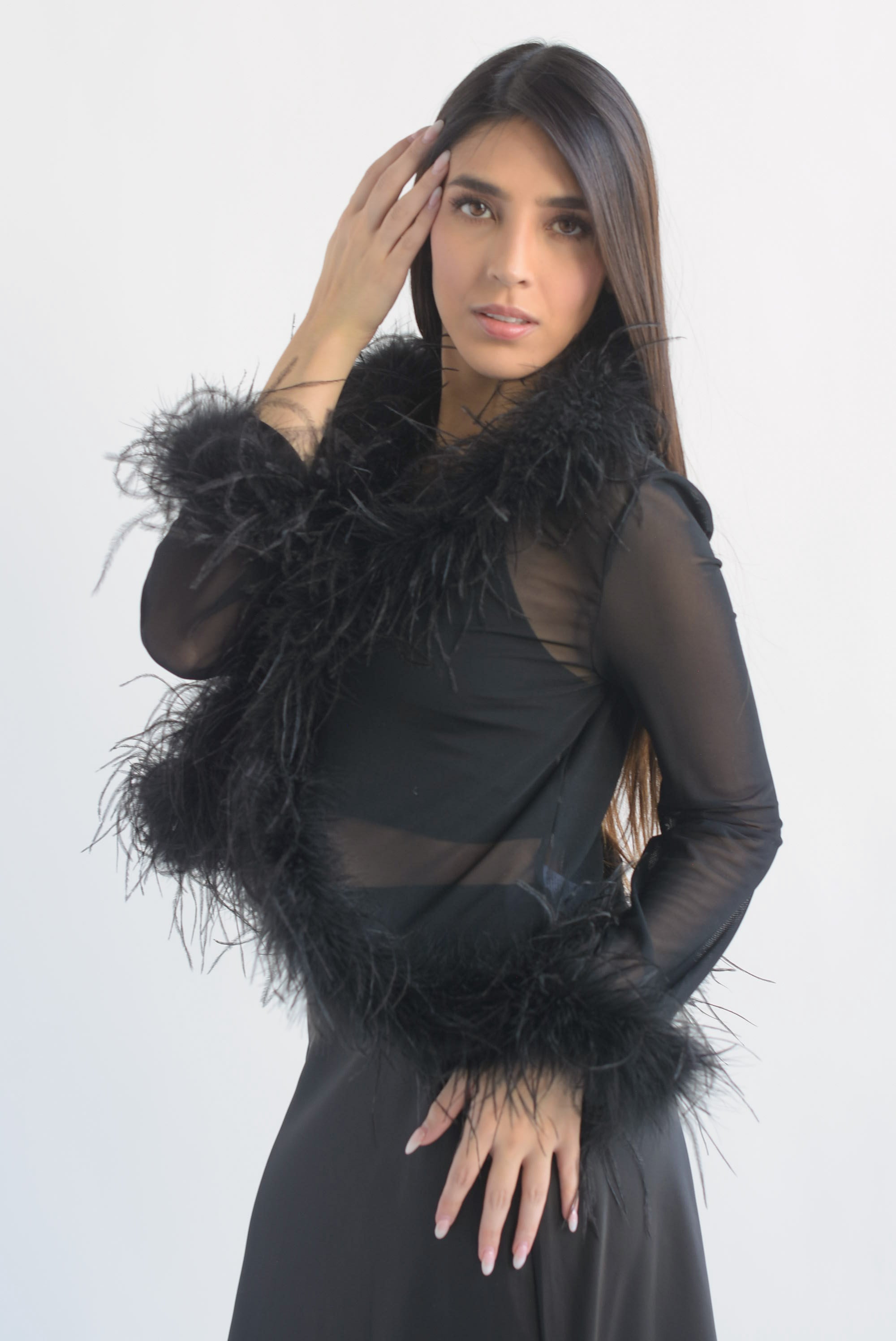 Blusa mesh filo plumas