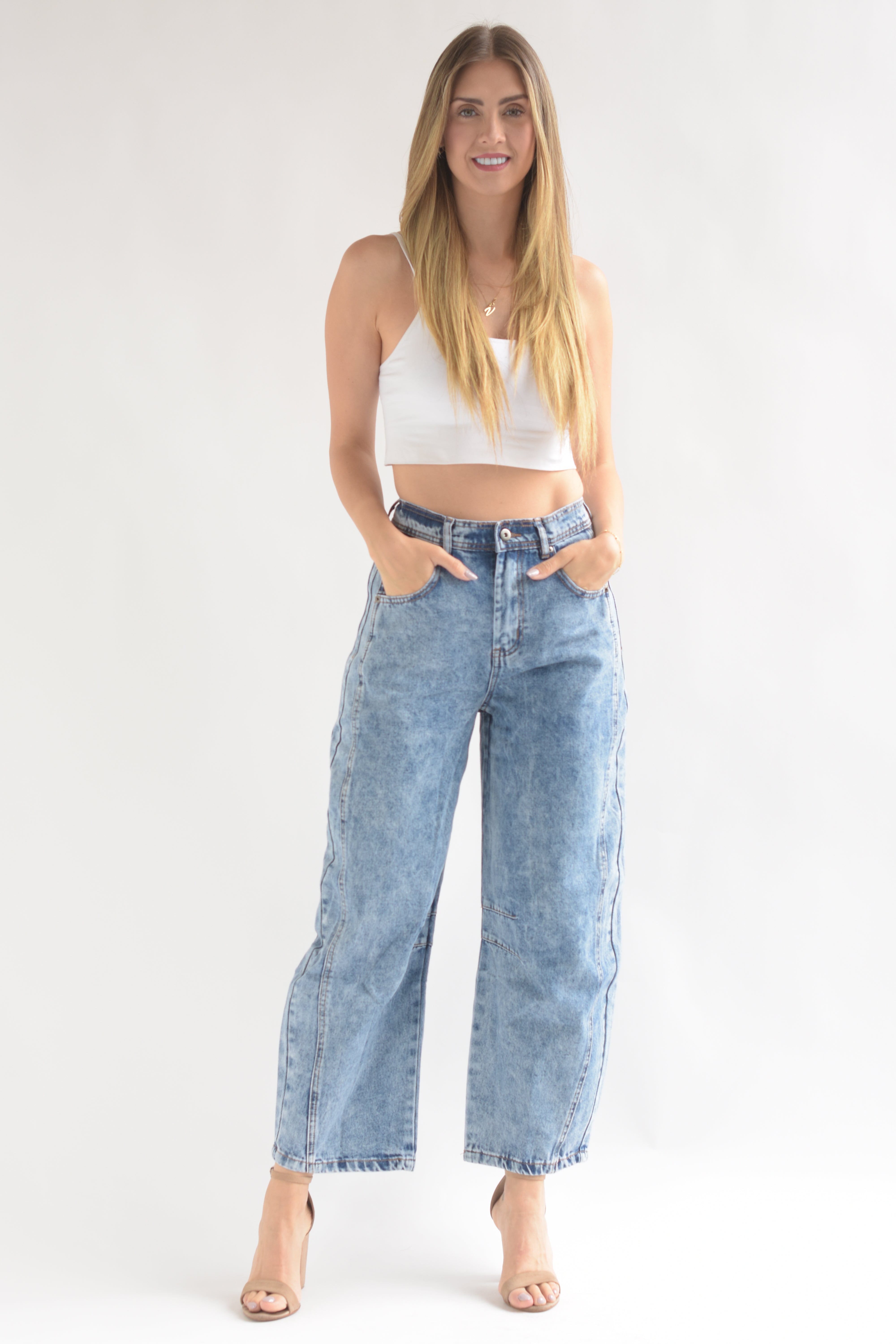 Jeans Barrel deslavado Denim