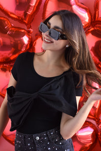 Fashion Styled Blusa maxi moño cruzado Negro