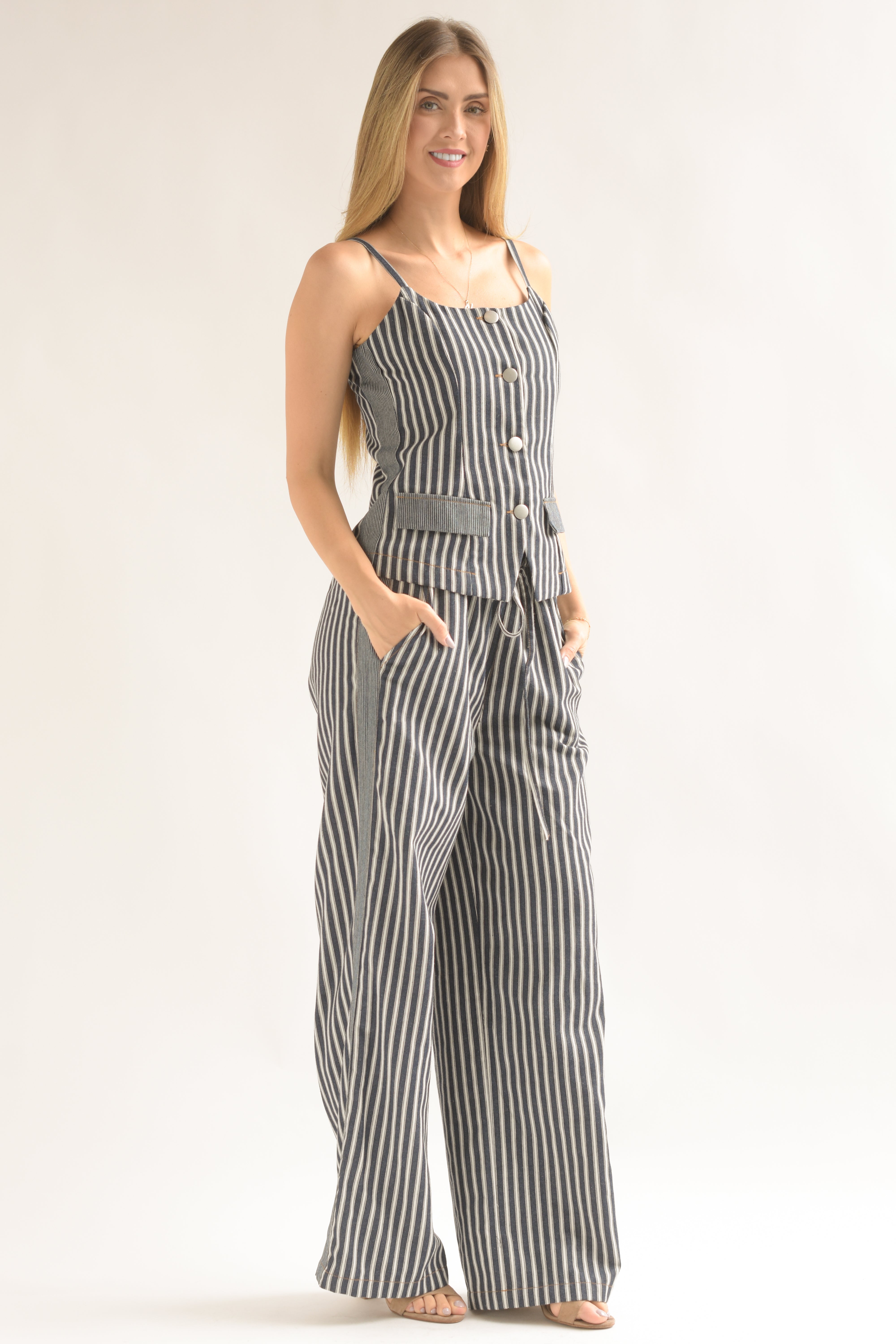 Set Pantalón y Chaleco rayas Denim Dark