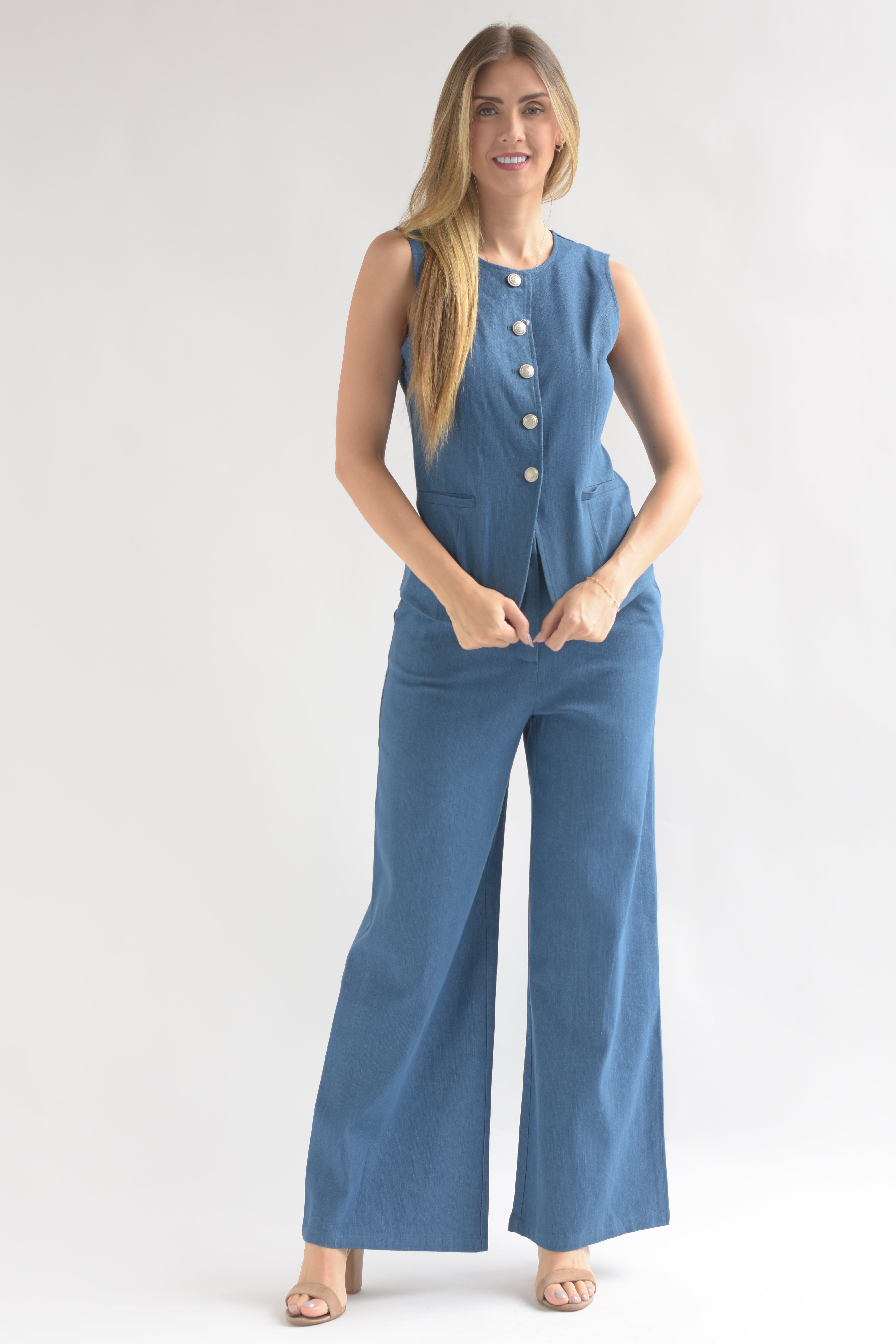 Set Pantalón de vestir y Chaleco largo Denim