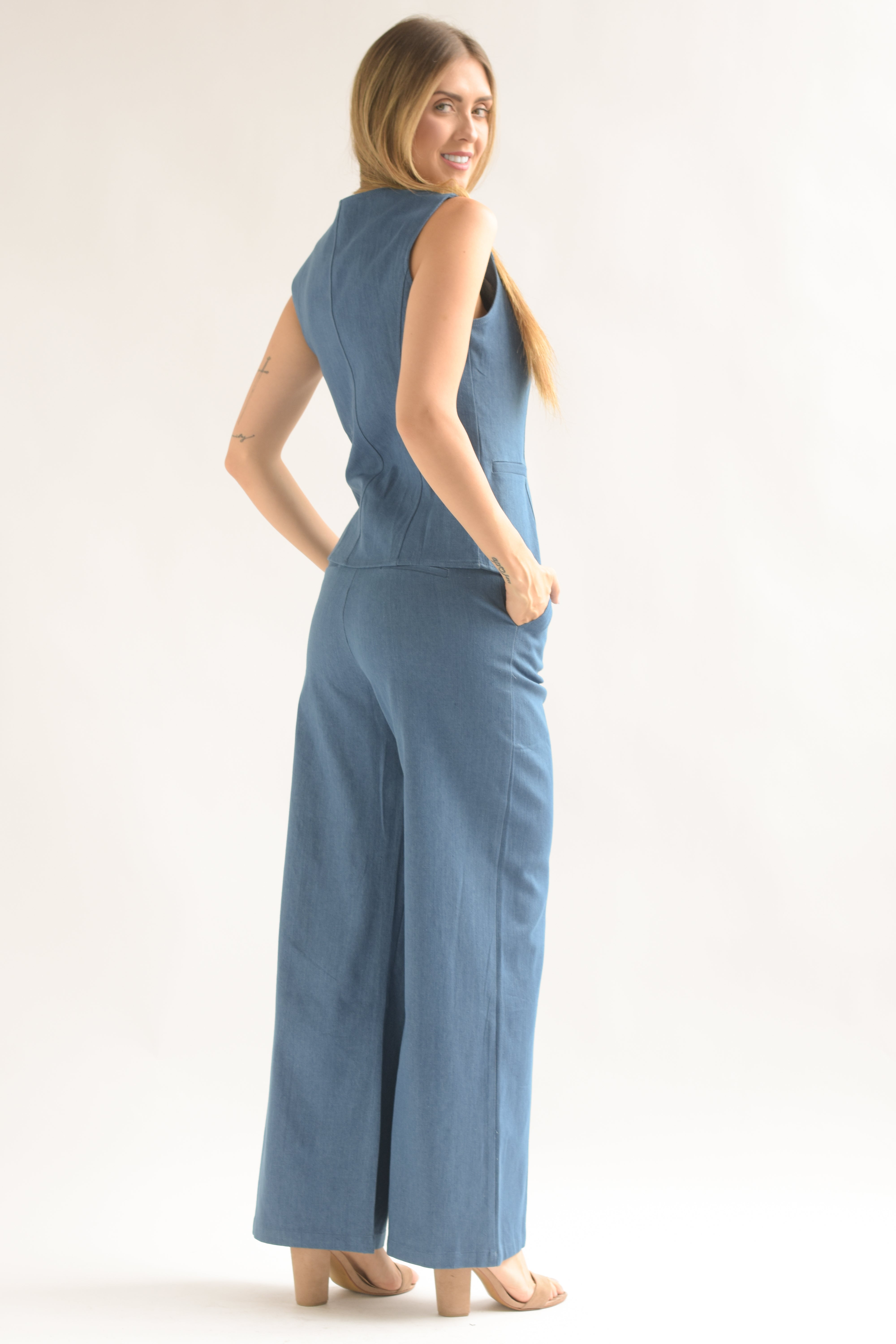 Set Pantalón de vestir y Chaleco largo Denim