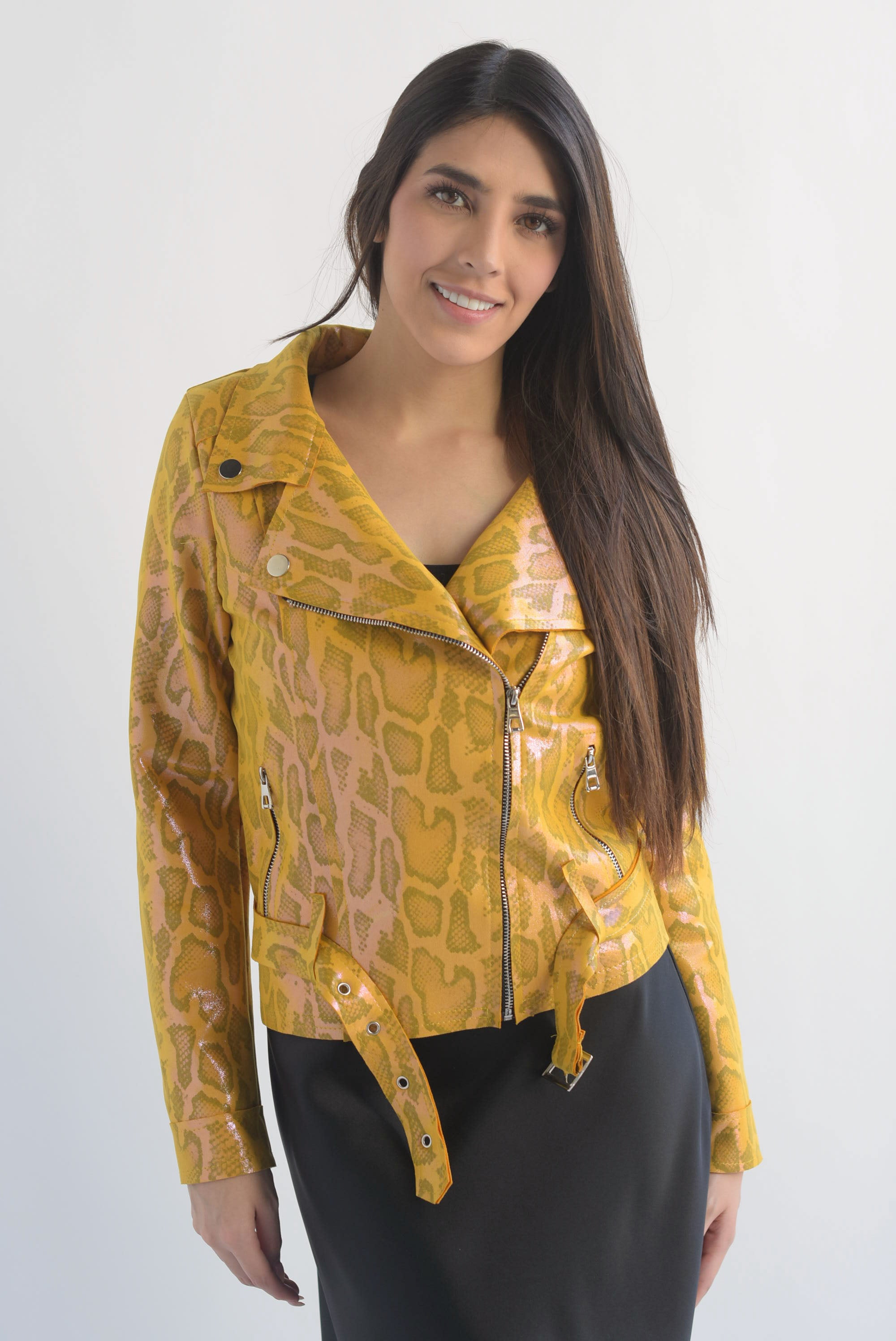 Chamarra biker suede snake print foil