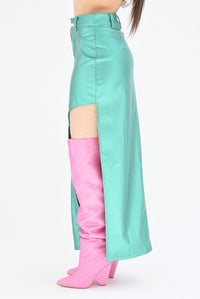 Fashion Styled Falda metálica con abertura Aqua