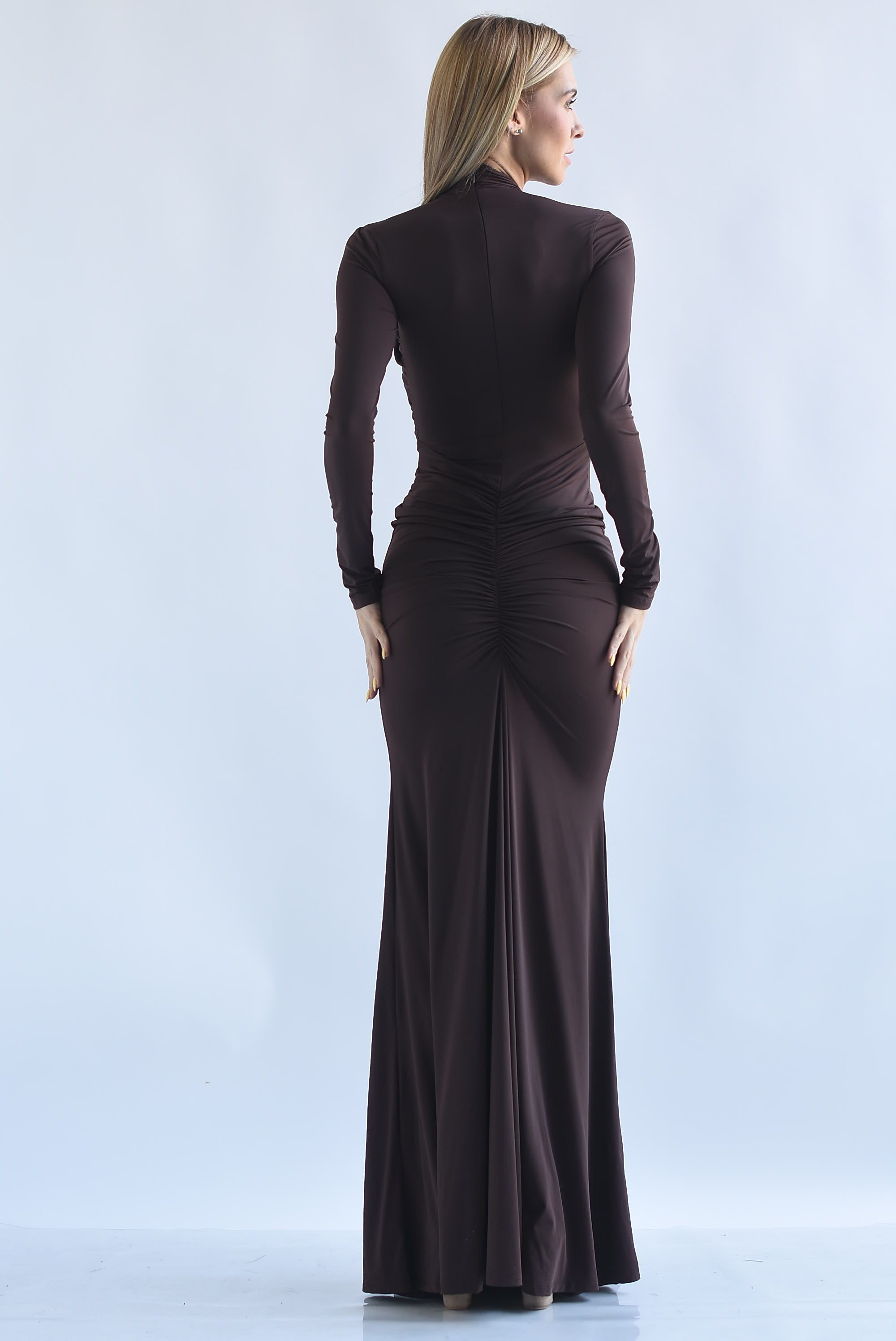 Vestido largo licra cut-out cruzado