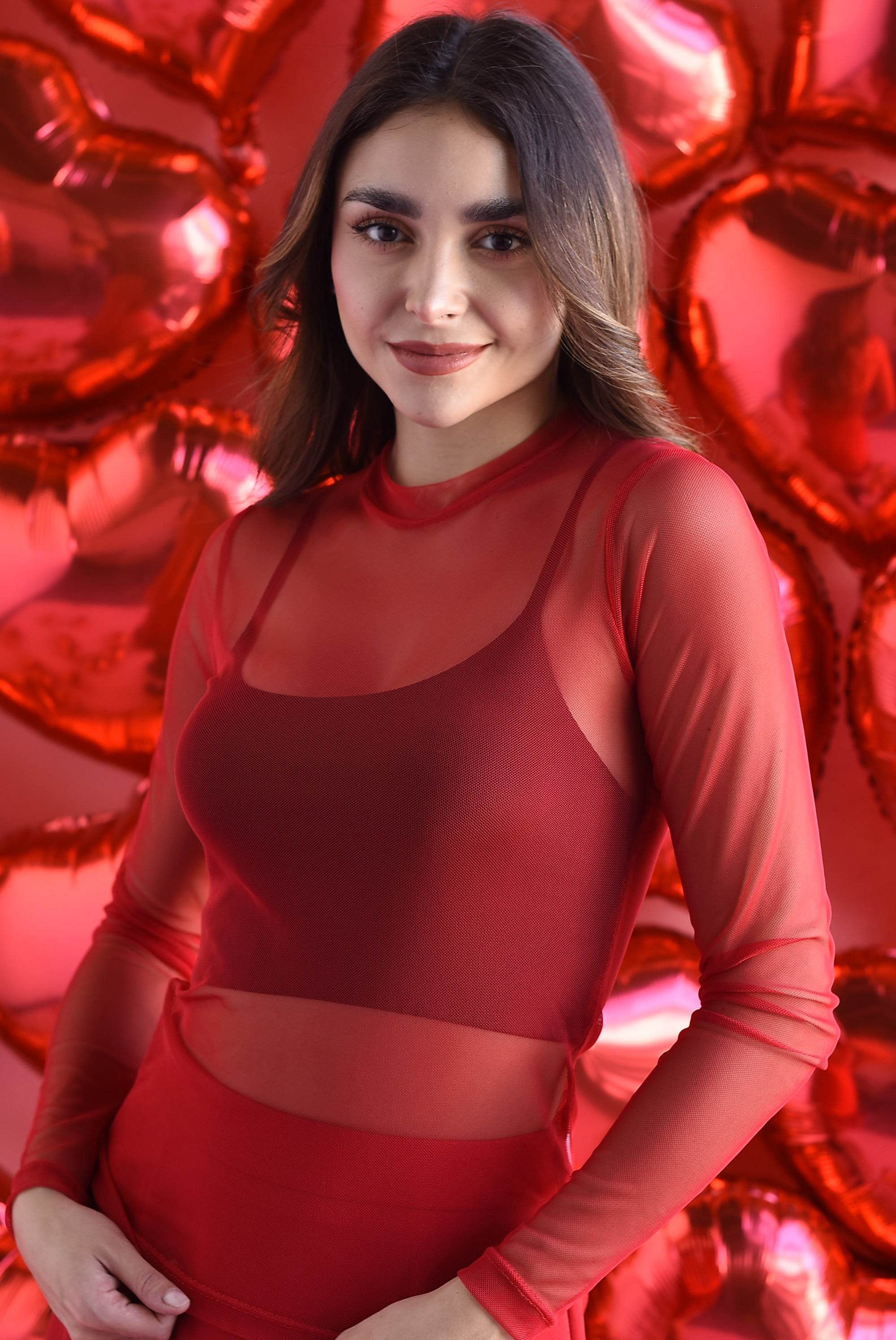 Blusa mesh manga larga Rojo