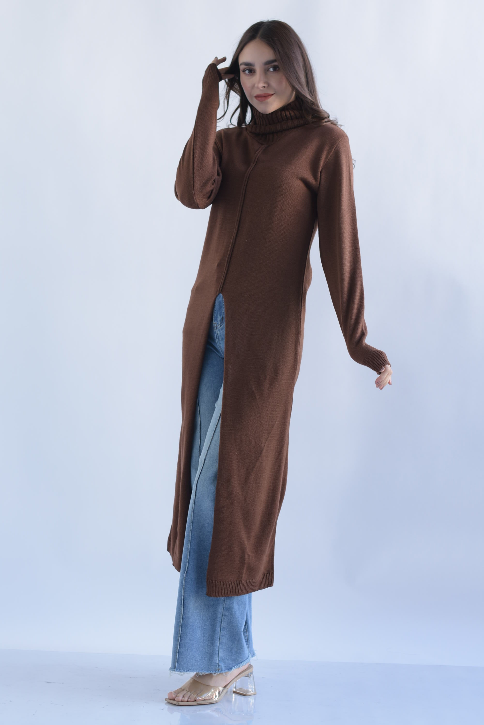 Sweater Maxi cuello Café
