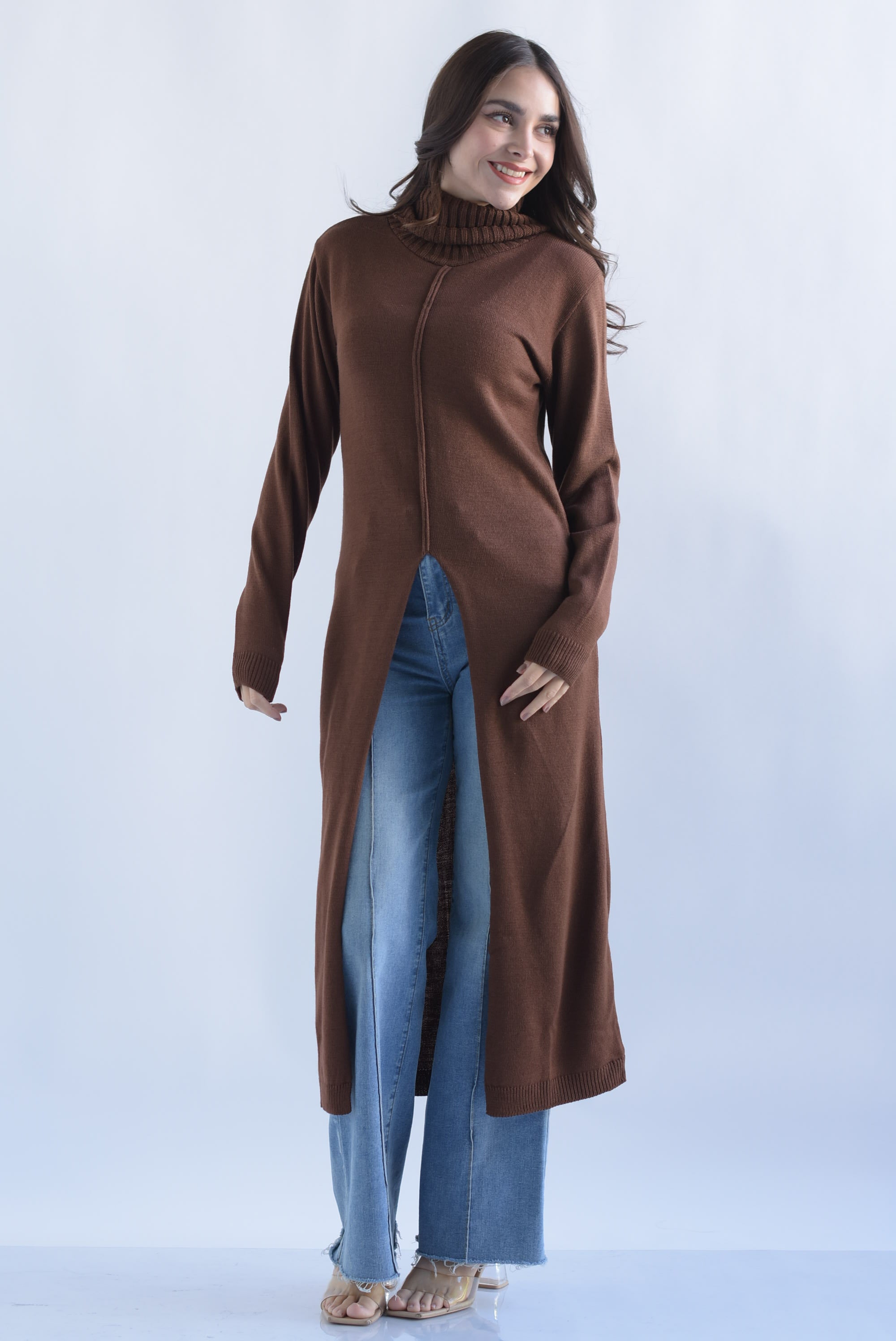 Sweater Maxi cuello Café