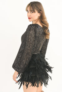 Fashion Styled Vestido lentejuelas y plumas Negro