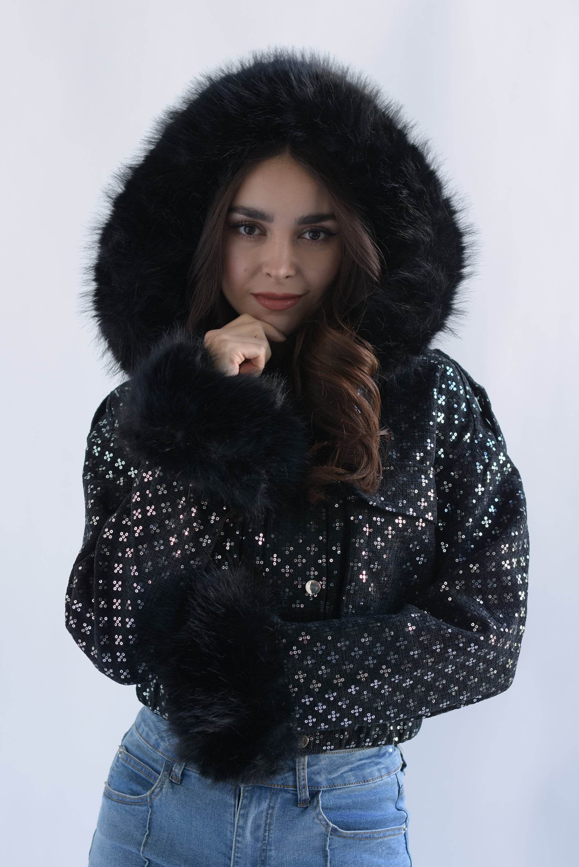 Chamarra bomber tweed fur Negro