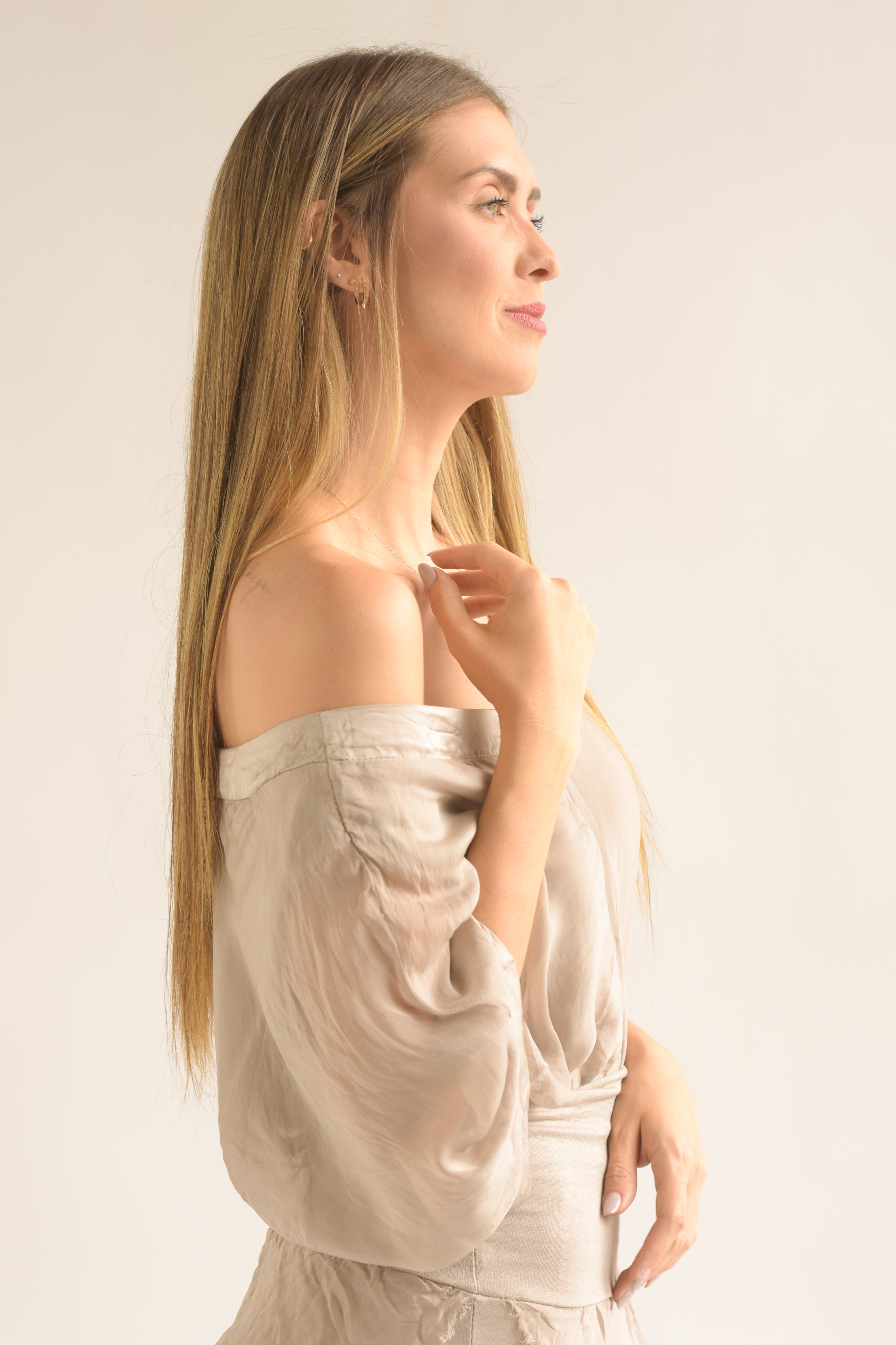 Set Falda larga olanes y Blusón Greige