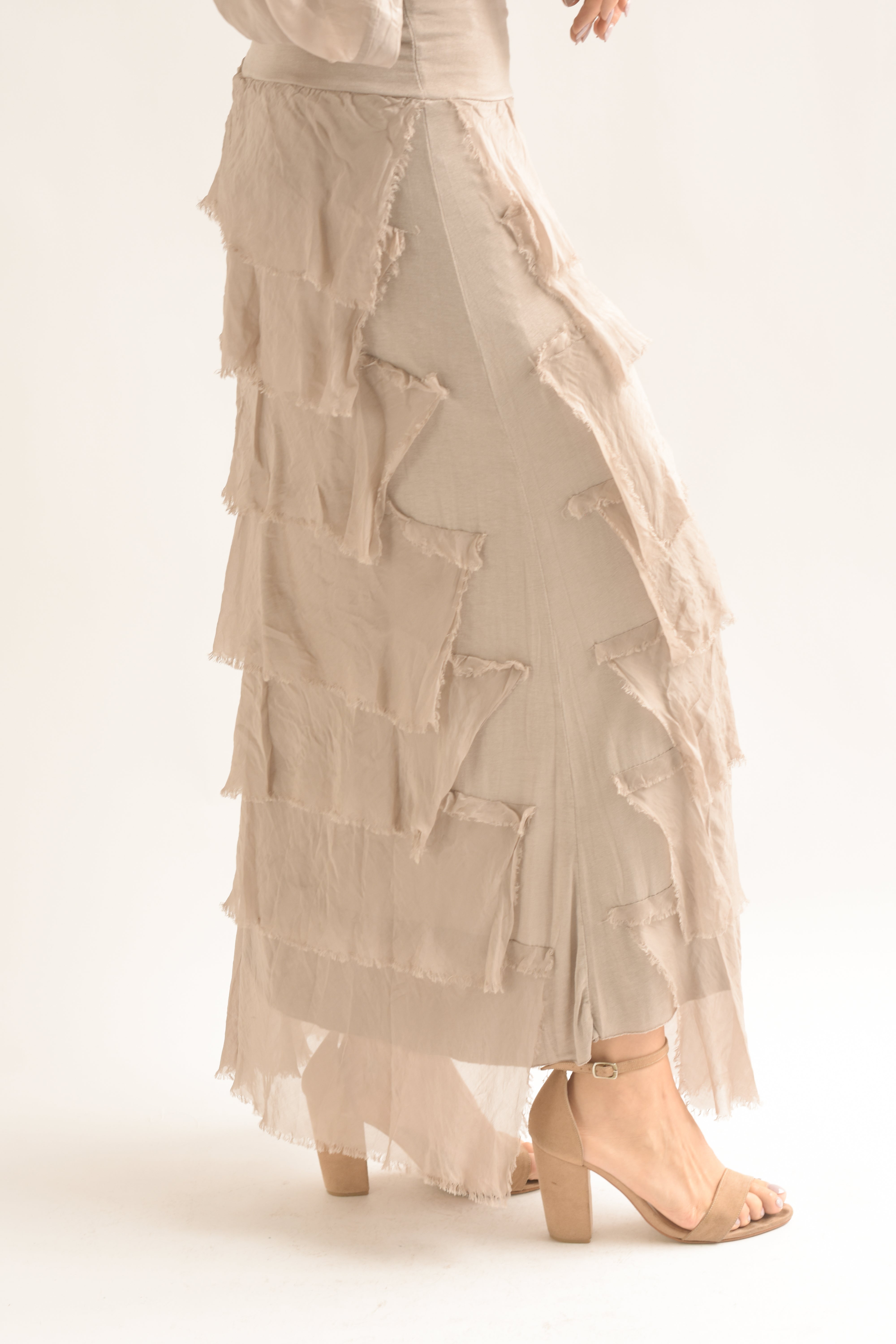 Set Falda larga olanes y Blusón Greige