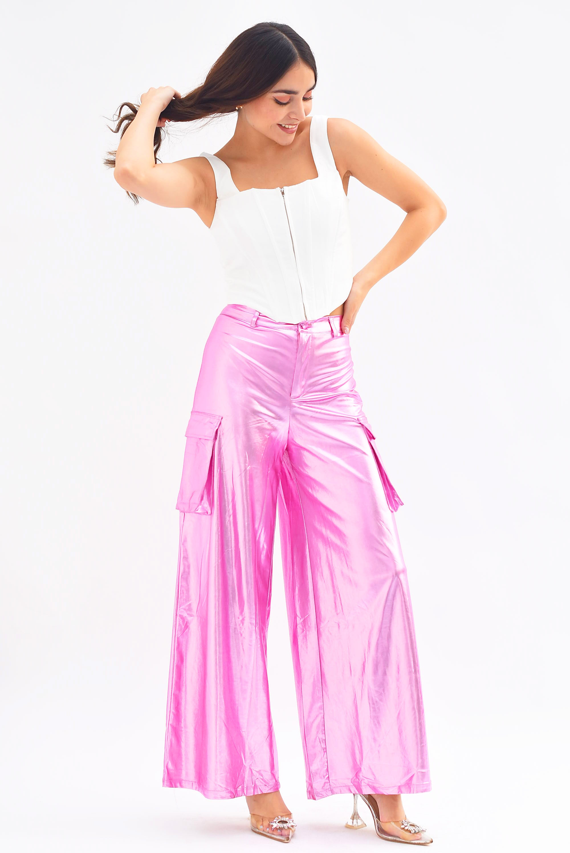 Pantalón cargo metálico Rosa