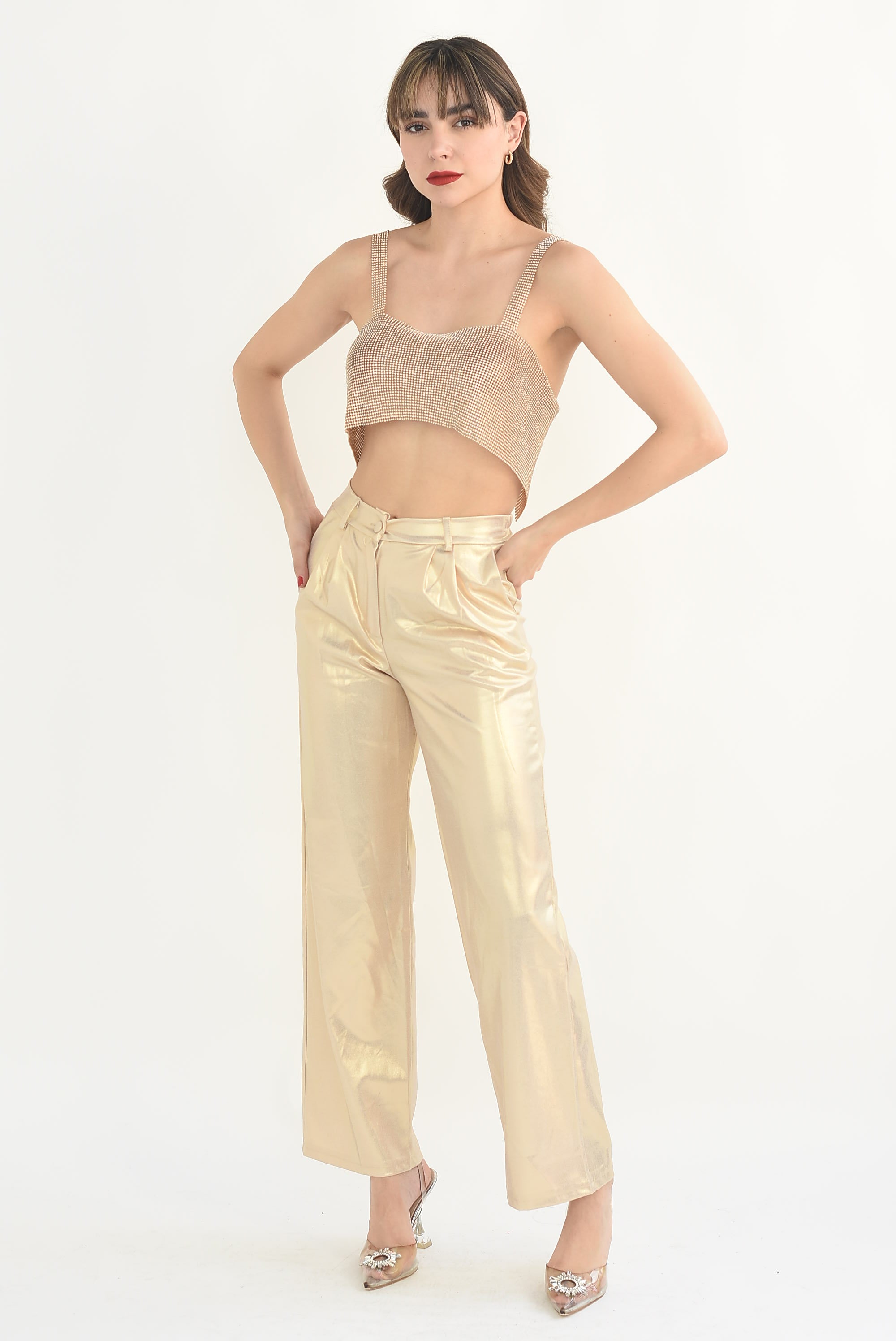 Pantalón de vestir foil Dorado