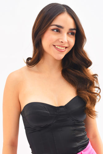 Corset strapless satín Negro