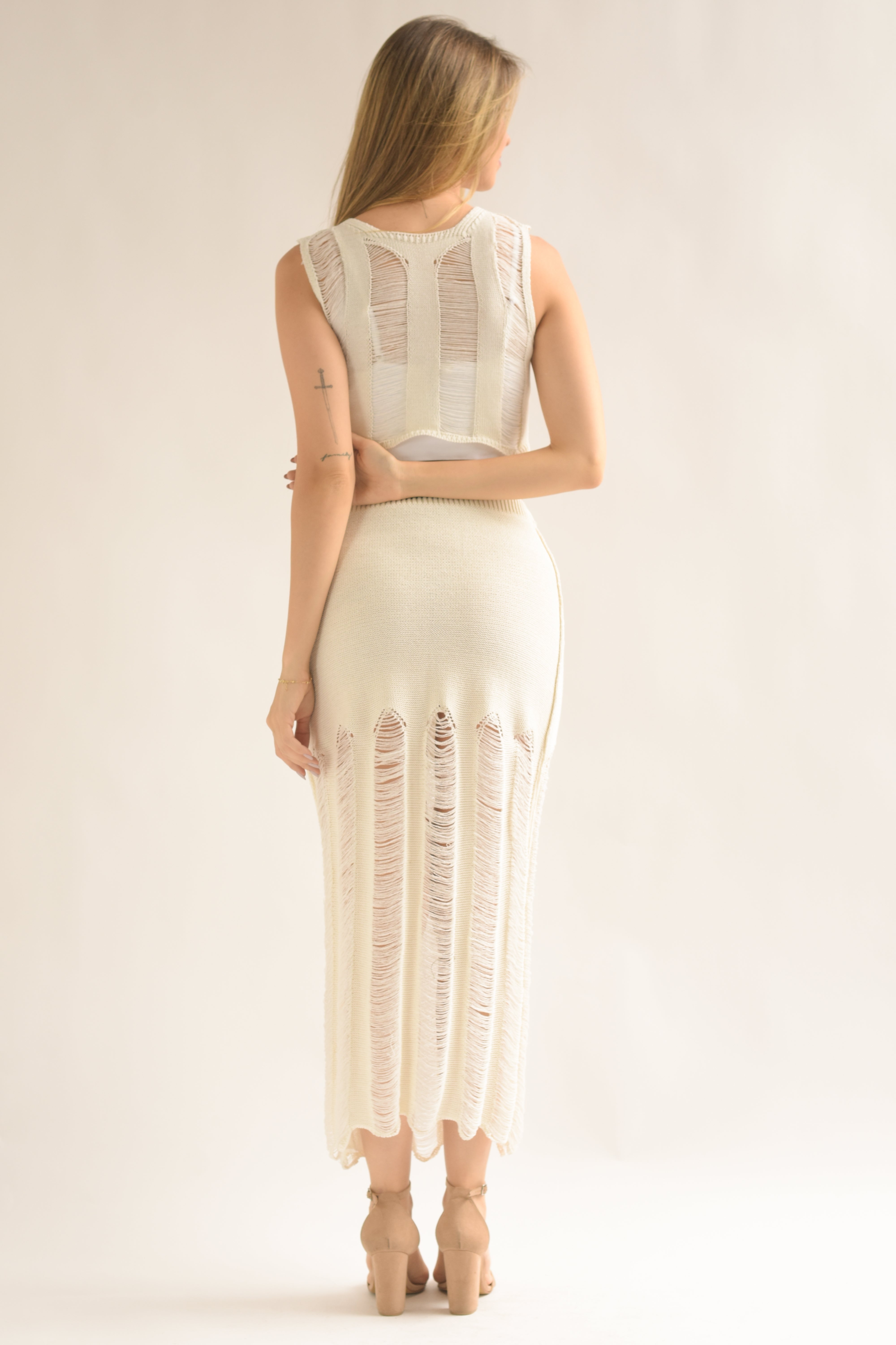 Set Falda y Blusa deshilado Blanco