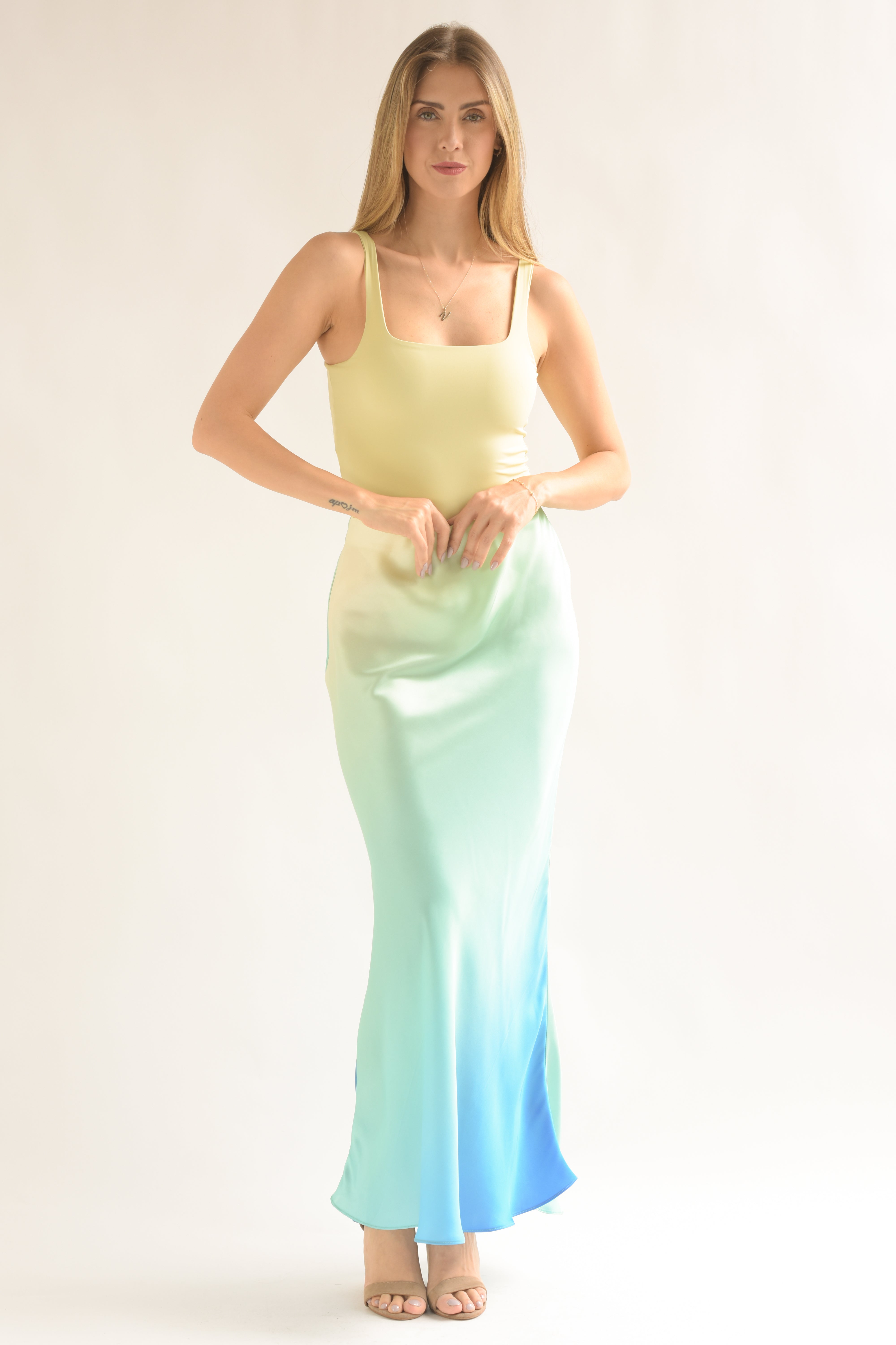Falda larga lencera degradado Aqua