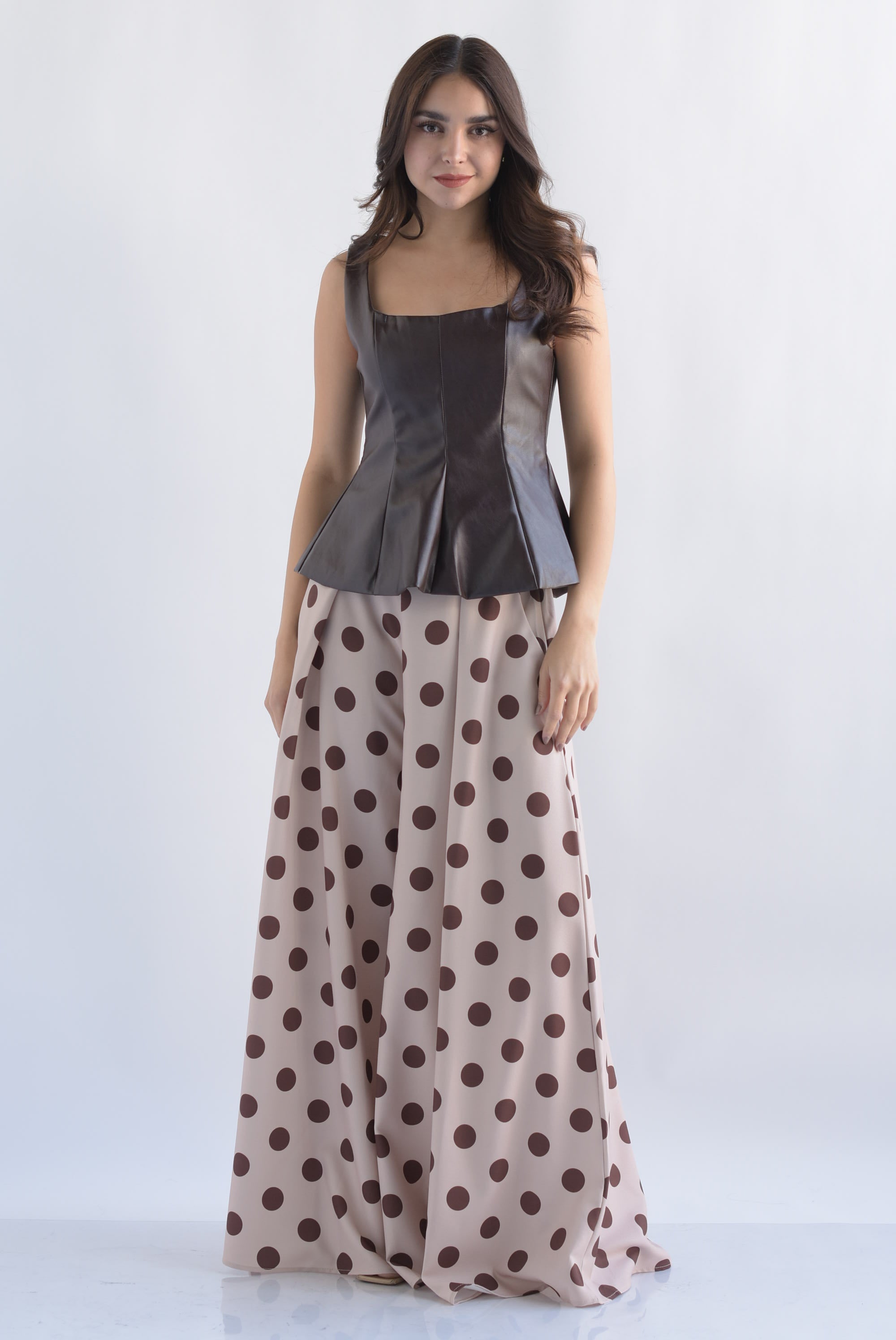 Pantalón sastre pata de elefante polka dots Moka