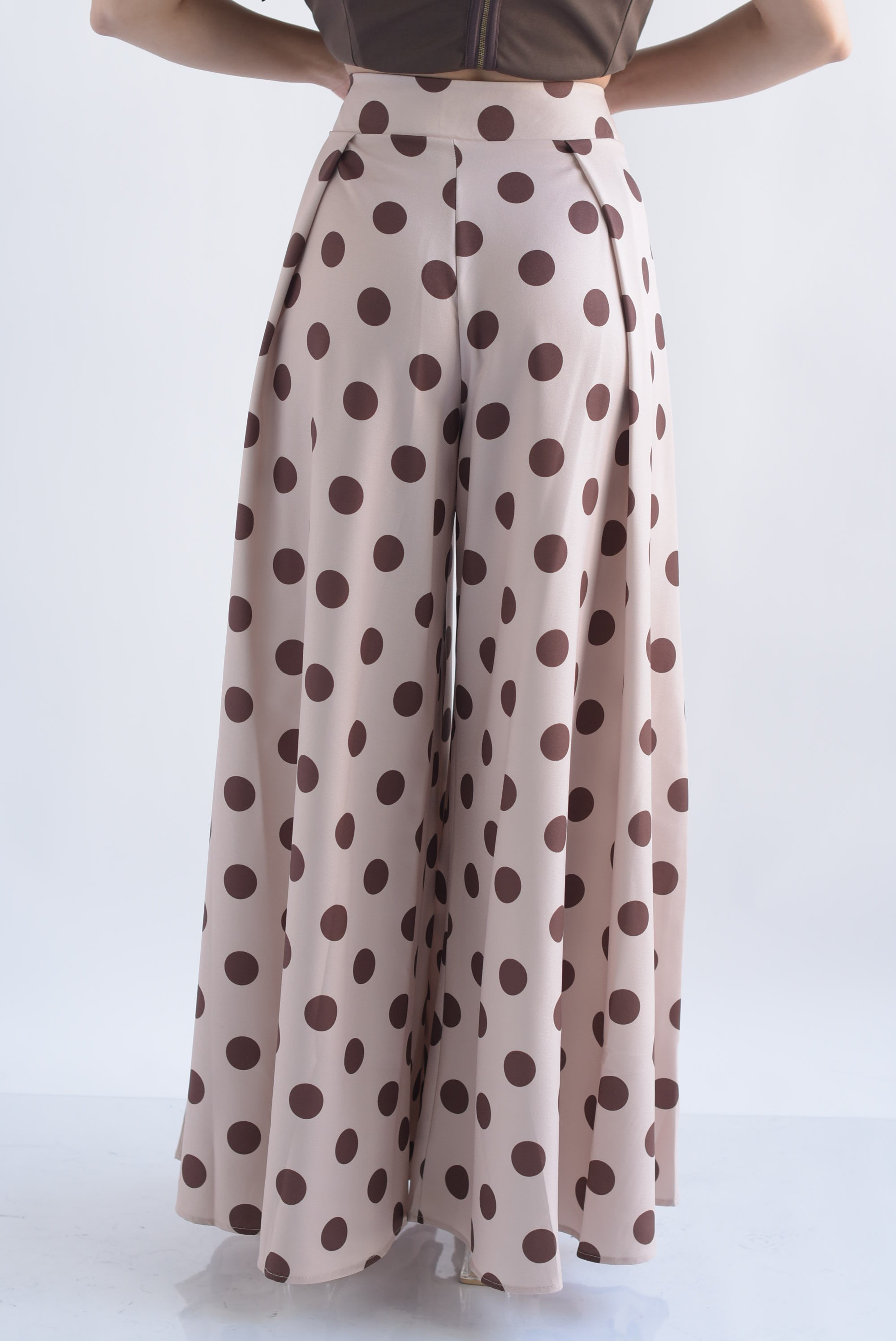 Pantalón sastre pata de elefante polka dots Moka