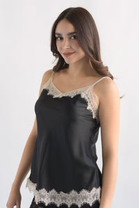 Fashion Styled Top lencero encaje bitono Negro