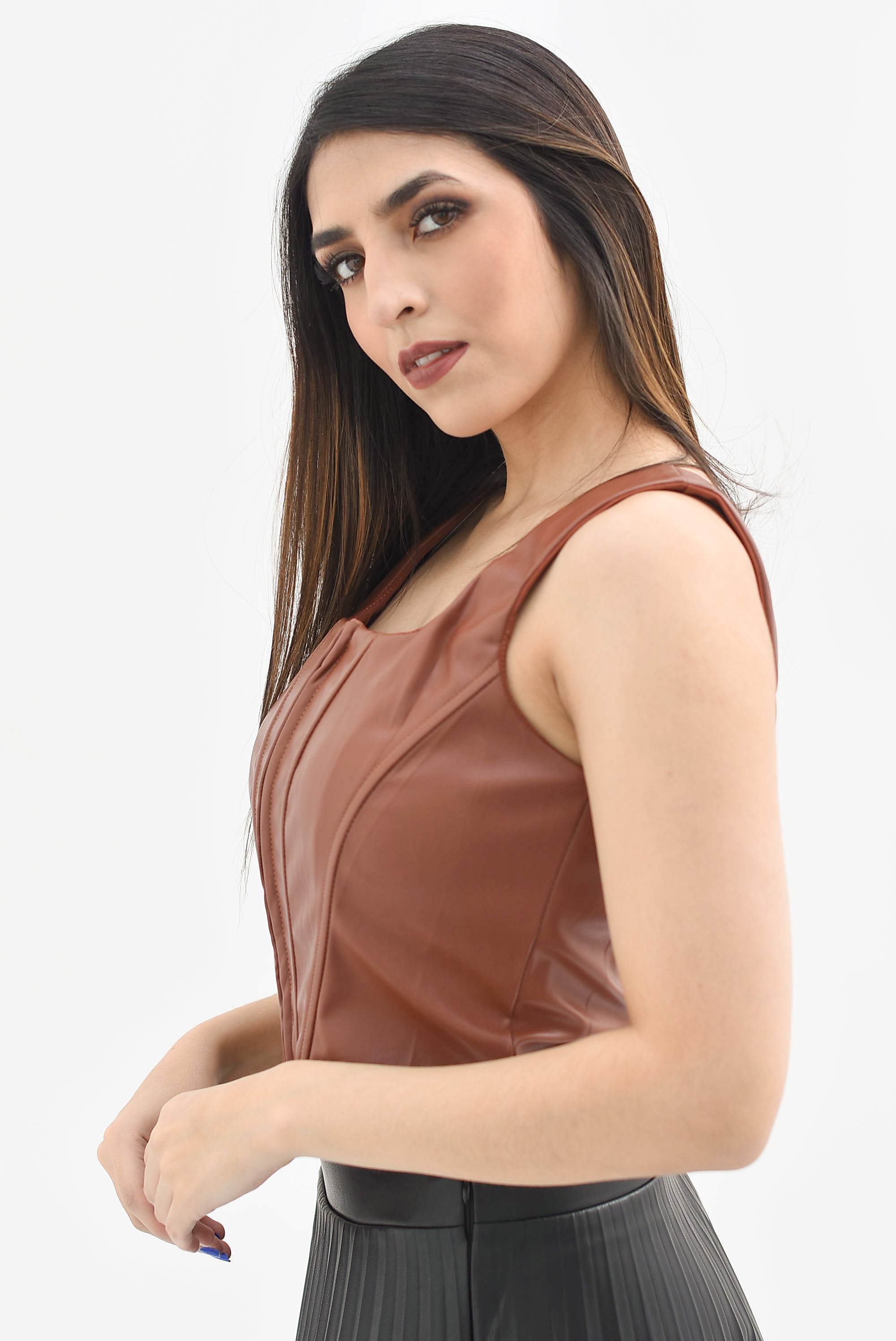 Corset tirante grueso vinipiel Camel