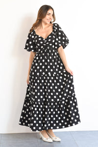 Fashion Styled Vestido manga globo Polka Dots Negro