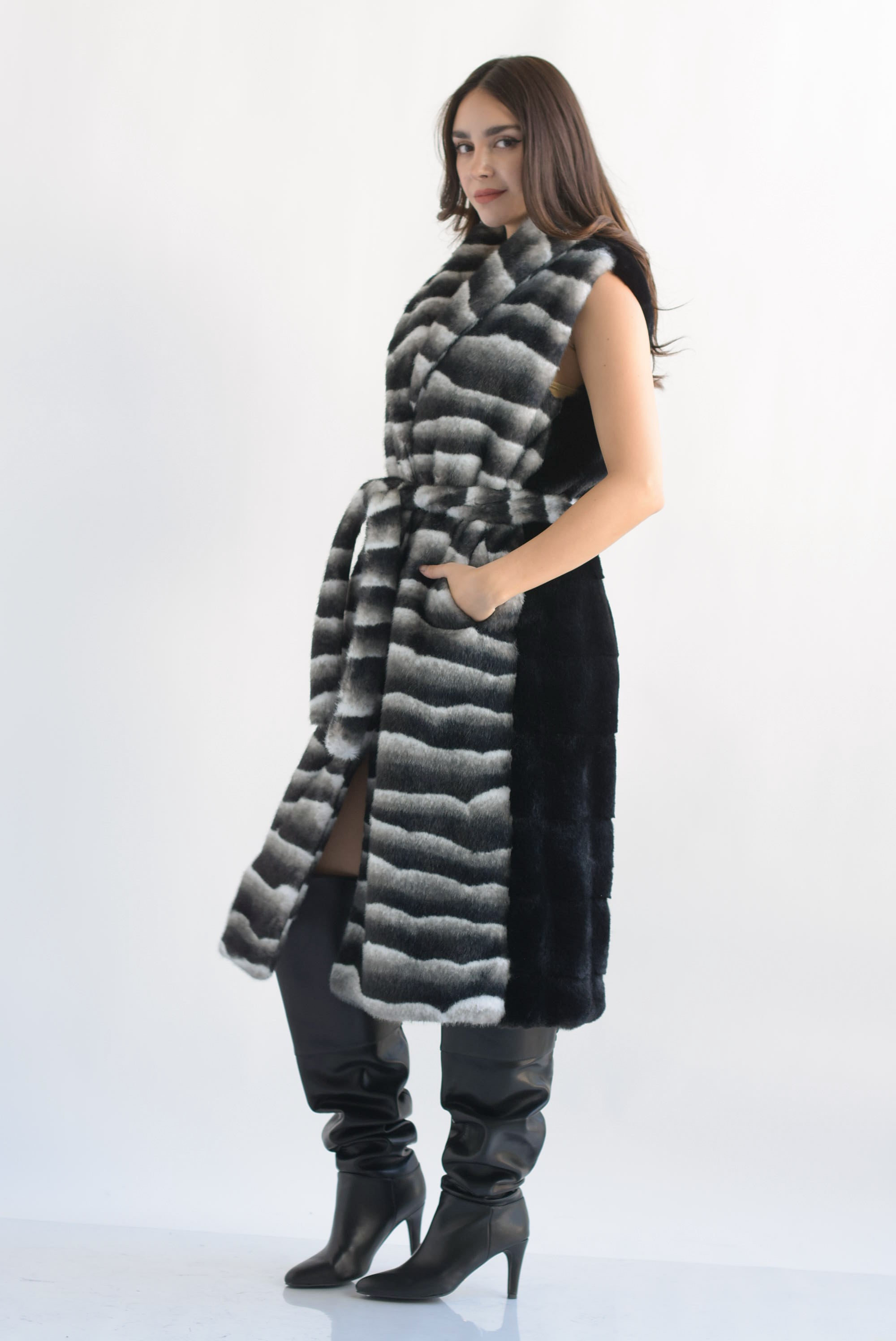 Chaleco largo faux fur Zebra