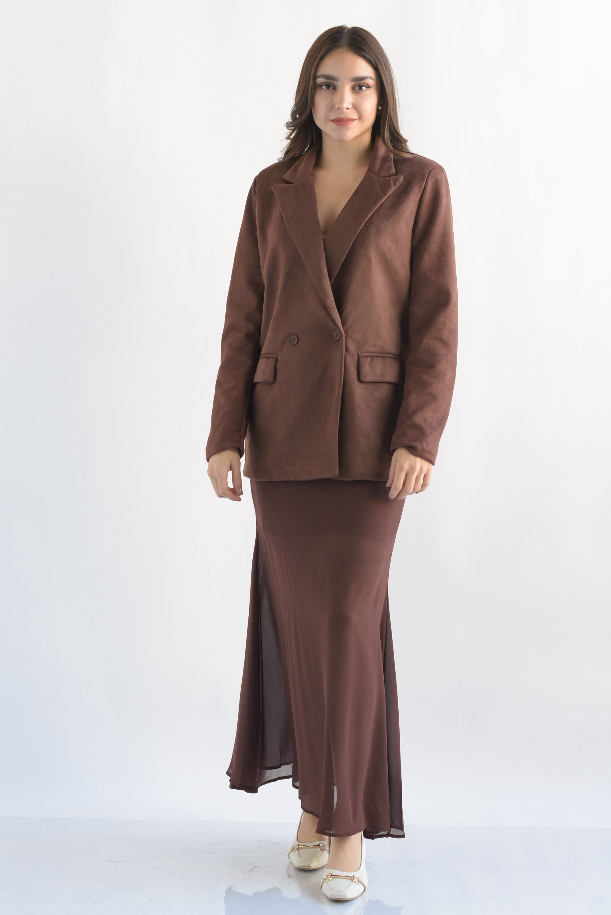 Falda sirena gasa con short Espresso