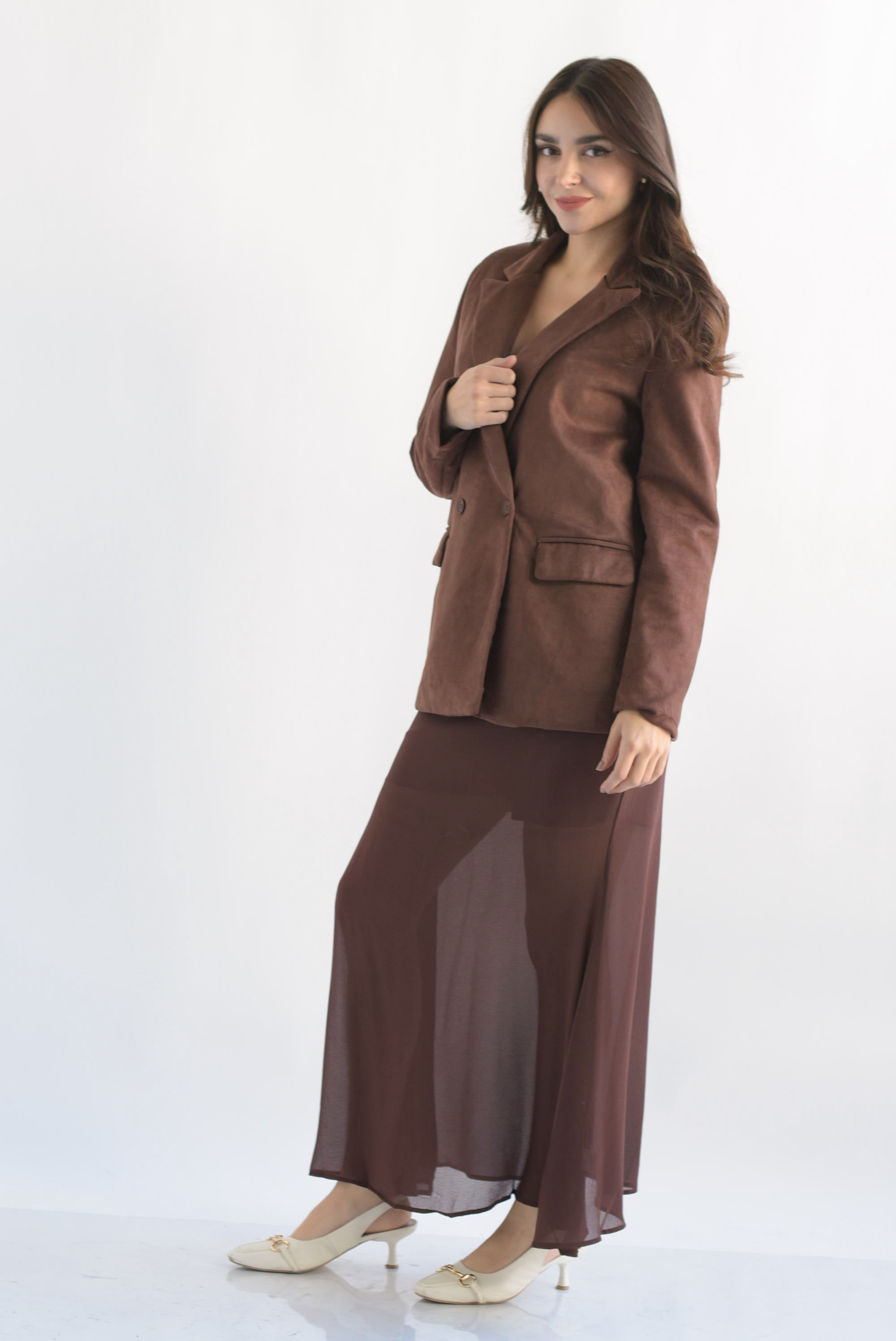 Falda sirena gasa con short Espresso