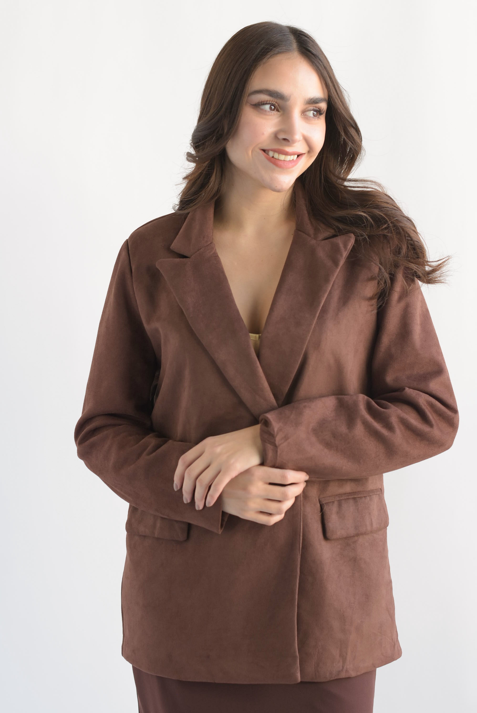 Blazer cruzado suede Café
