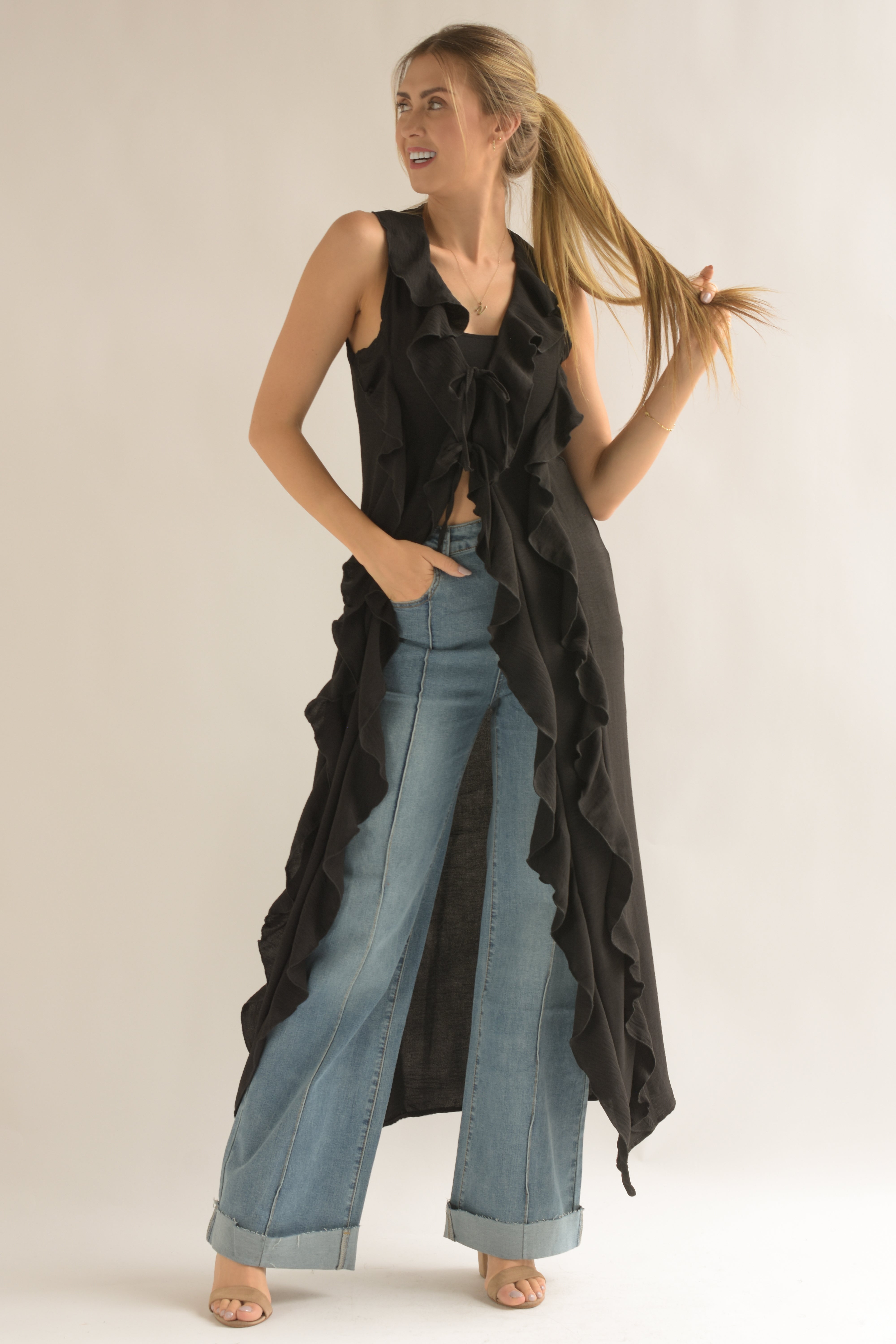 Maxi blusa olanes sin manga Negro