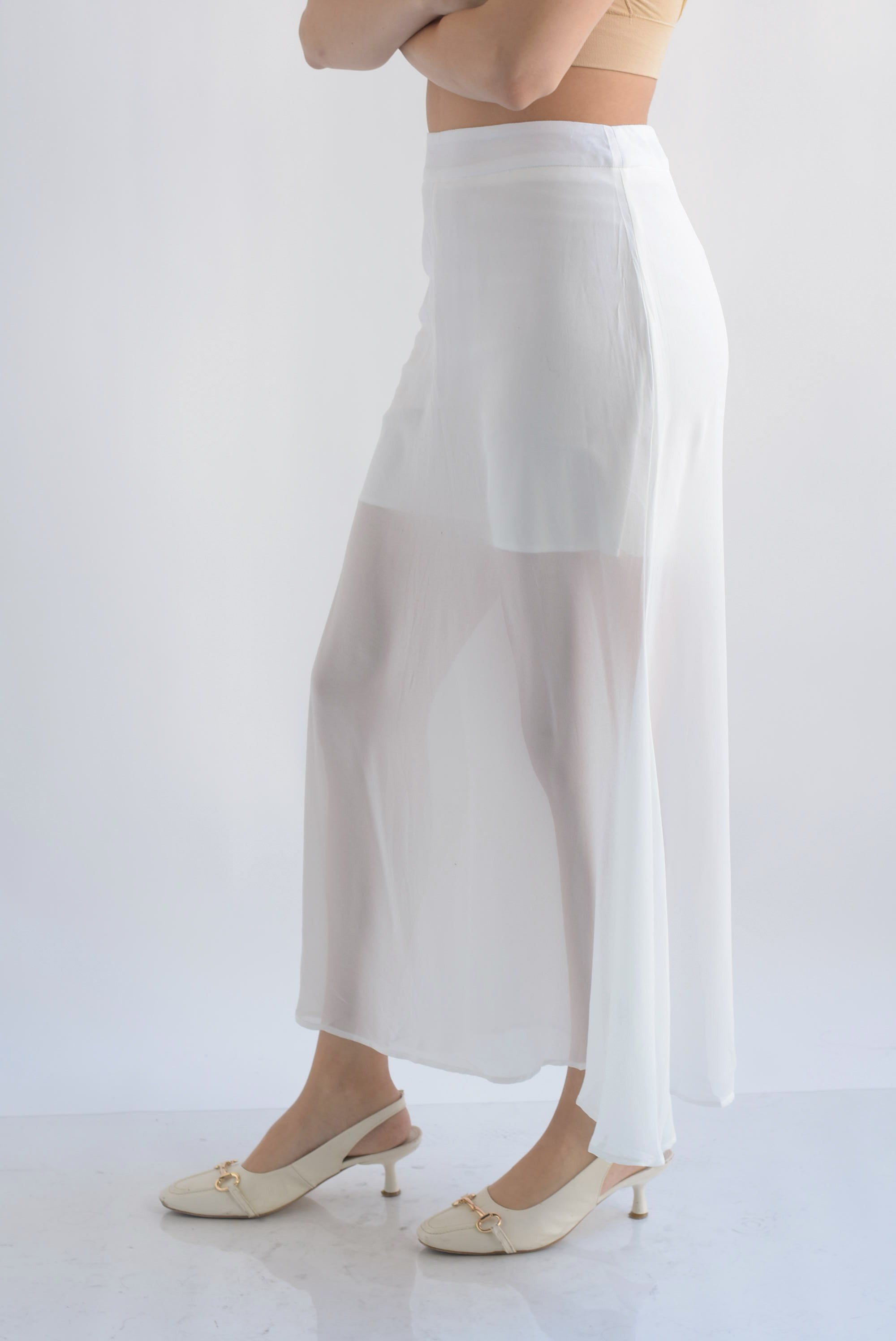 Falda sirena gasa con short Blanco