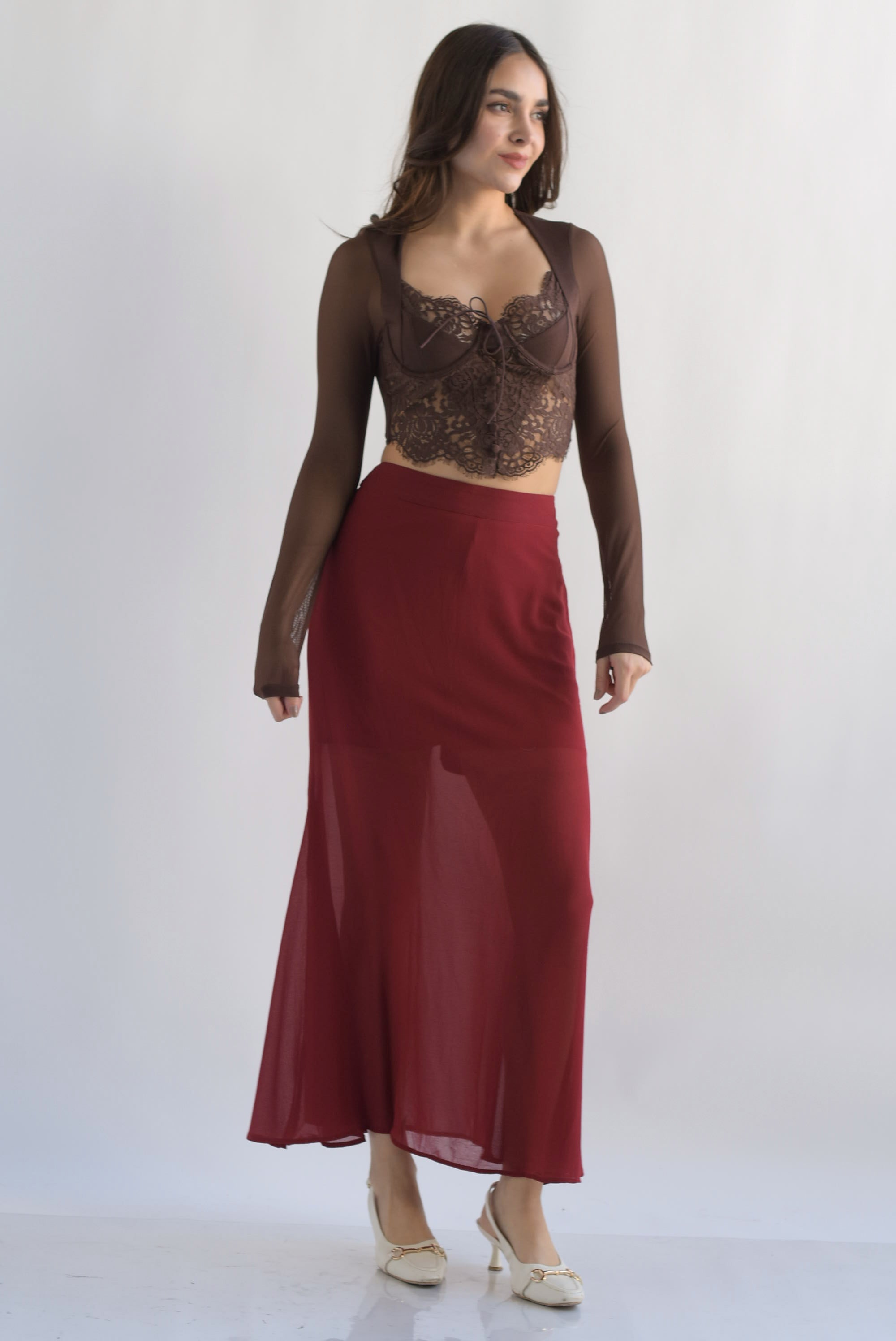 Falda sirena gasa con short Cherry Red